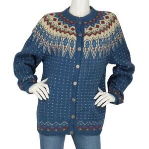 Vintage Norway Fair Isle Nordic Norwegian Icelandic Knit Cardigan Wool Sweater
